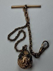 Vintage 6" Gold Filled Albert-Style "H.F.B." Watch Chain & Ornate Ball Fob