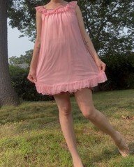 Vintage 60s Avian Chiffon Pink Ruffle Nightgown Babydoll Nightie Women’s M
