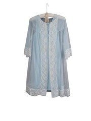 Vintage 60's Blue Chiffon Peignoir Nightgown DRESS GORGEOUS L-XL