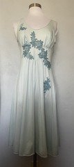 Vintage 60s Van Raalte Ice Blue Satin Suavette Midi Nightgown Lace 32 S -Flaws