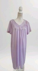 Vintage 70's Erica Loren Nightgown Nylon Lilac Purple Silky Flutter Sleeve L/XL