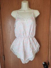 Vintage 70s Gilead Nightie Teddy Romper USA Cottagecore Floral Pastel Medium M