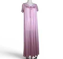 Vintage 70s Lorraine Nightgown Robe Womens Medium Pastel Pink Lace Nylon USA