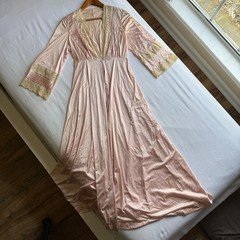 Vintage 70's Miss Elaine Pink Peignoir Nightgown Lace Empire Waist Medium