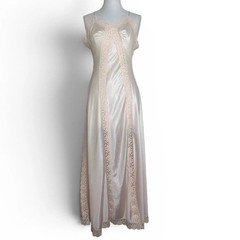 Vintage 70s Peach Pink Nightgown Lingerie Sleep Dress Womens Small Nylon Maxi