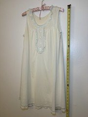 Vintage 70’s Shadowline Nightgown Med White Pastel Blue Lace Embroidered Nylon
