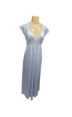 Vintage 70s Vassarette Blue Floral Long Nightgown Size S