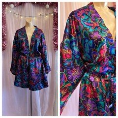 Vintage 80s Victoria's Secret Gold Label Dressing Robe Floral Print Satin M/L