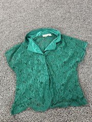 Vintage 90s Victoria’s Secret Gold Label T Shirt Size Large Green Lace Overlay