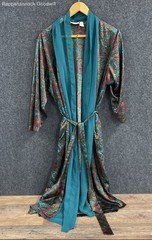 Vintage 90s Victoria's Secret Women's Teal Paisley Full Length Wrap Robe Sz L
