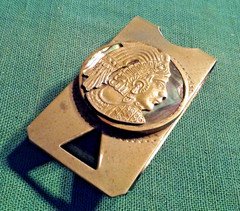 Vintage Alpaca Silver MAP HECHO EN MEXICO Round Abalone Inlay Warrior Money Clip