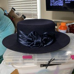 Vintage Amanda Smith Wool Rolled Brim Hat made in Italy Navy Ribbon -Church