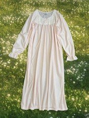 Vintage Amanda Stewart Peach Fleece Maxi Nightgown Lace Trim Fairy Coquette