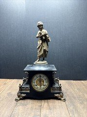 Vintage ANSONIA MANTLE CLOCK Bronze Sculpture Lady Reading 