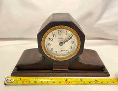 Vintage ANSONIA MINIATURE Salesman Sample Tambour Wood Mantel Desk Clock 7" Long