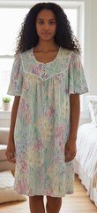 Vintage APPEL Duster House Dress Robe Medium Multi Floral Sheersucker Front Zip