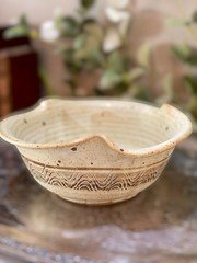 Vintage Artist Signed HP Hanselmann Pottery Stoneware Bowl Brown Tan