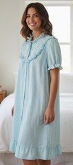 Vintage BALLET New York House Dress Robe Medium Blue Pink Floral Ruffled Button