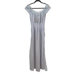 Vintage Barbizon Sentiment Blue Rayon Maxi Nightgown Embroidered Mesh Trim NWT