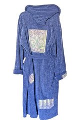 Vintage  Blue Fish Purple Hooded Robe Ribbed Cotton Chenille Unisex