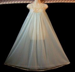 Vintage Blue Transparent Free Bust Lingerie Dress Nightgown Ivory Lace Trim XL