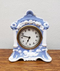 Vintage Blue Wedgwood Small Desk or Shelf Clock w/ Cherub Motif for Repair