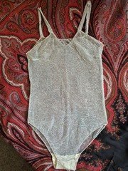 Vintage Body Suit JC Penney 70s 80s Disco Silver Small Women's Leotard