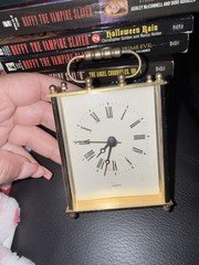 Vintage Brass Tone Carriage Clock Quartz Roman Numeral Desk Clock