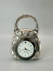 ♓️ Vintage Brighton Table Mini Clock Purse Bag Silver- WITH NEW BATTERY