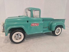 Vintage Buddy L Pressed Steel Pickup Truck Aqua/Turquoise Whitewall Tires