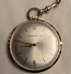 Vintage Caravelle Bulova Mechanical Pocket Watch 1 Jewel Engraved Higbees Driver