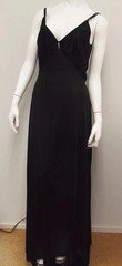 Vintage Cattani of California Long Black Nylon Gown LARGE V Neck Sexy Key Hole