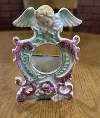 Vintage Cherub/ Pink Roses Porcelain Clock Frame Japan/ Clock Removed