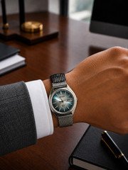 Vintage Citizen Electronic Cal.7804 Blue Sunburst Day Date 38mm Mesh Japan
