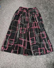Vintage Classics First Avenue Black Midi Skirt Pink White Geometric Pattern UK14