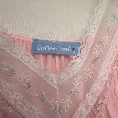 Vintage Coffee Time JCPenney Pink Lace Trim Nightgown One Size Fits 8-18 USA