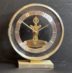 Vintage Commodore Model 628 Skeleton Desk Clock Brass Tone Korea Tested Works