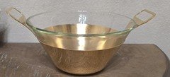 Vintage Commonwealth 24K GP/Glass Decorative Double handle serving Bowl 60s