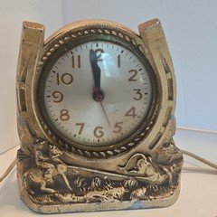 Vintage Cowboy Themed Horseshoe Electric Clock By Sessions 