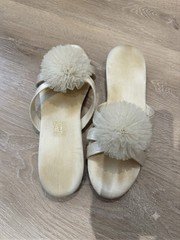 Vintage Daniel Green Blithe Rosette White Satin Slippers Size 6.5