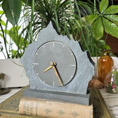 Vintage Desk Mantle Clock Set in Slate Lake District 1960s Large Elegant