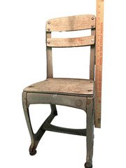 Vintage Elementary School Chair, wood seat and backrest, metal frame