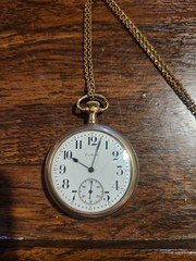 Vintage Elgin National Pocket Watch 7 Jewels w/ Gold-Tone Chain - Giant 20-Year