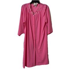 Vintage Embroidered Shadowline Robe Nylon Sz M Pink Silky Smooth Button Closure