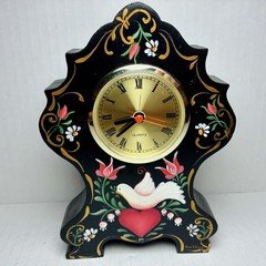 Vintage Folk Art Hand Painted Mantle Clock Floral Dove Cottage WORKS