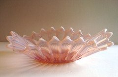 Vintage Fostoria Heirloom Pink Opalescent Crimped Stretched Console Bowl 12"