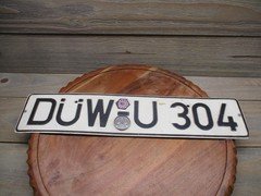 Vintage German License Plate Tag DUW U 304 1987 Pink TUV Sticker Germany Auto