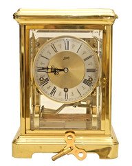 VINTAGE GERMAN SCHATZ TRIPLE CHIME POLISHED BRASS MANTEL CLOCK SCARCE MODEL