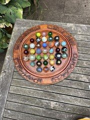Vintage giant Marbles Solitaire hardwood board with giant marbles. 16.5 inches