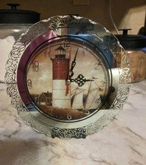 Vintage Glass Lighthouse Light Up Clock Works Nautical Beach House Seashore 